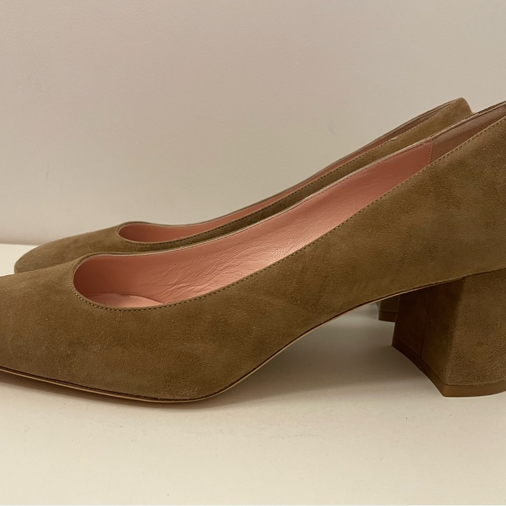 Kate Spade Suede Block Heel Pumps in Tan, Light Brown